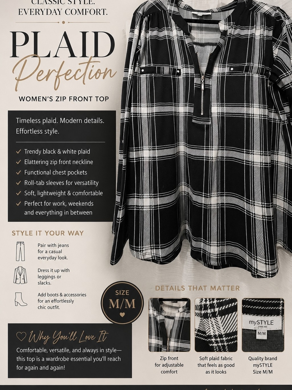 Black & White Plaid Women's Skirt